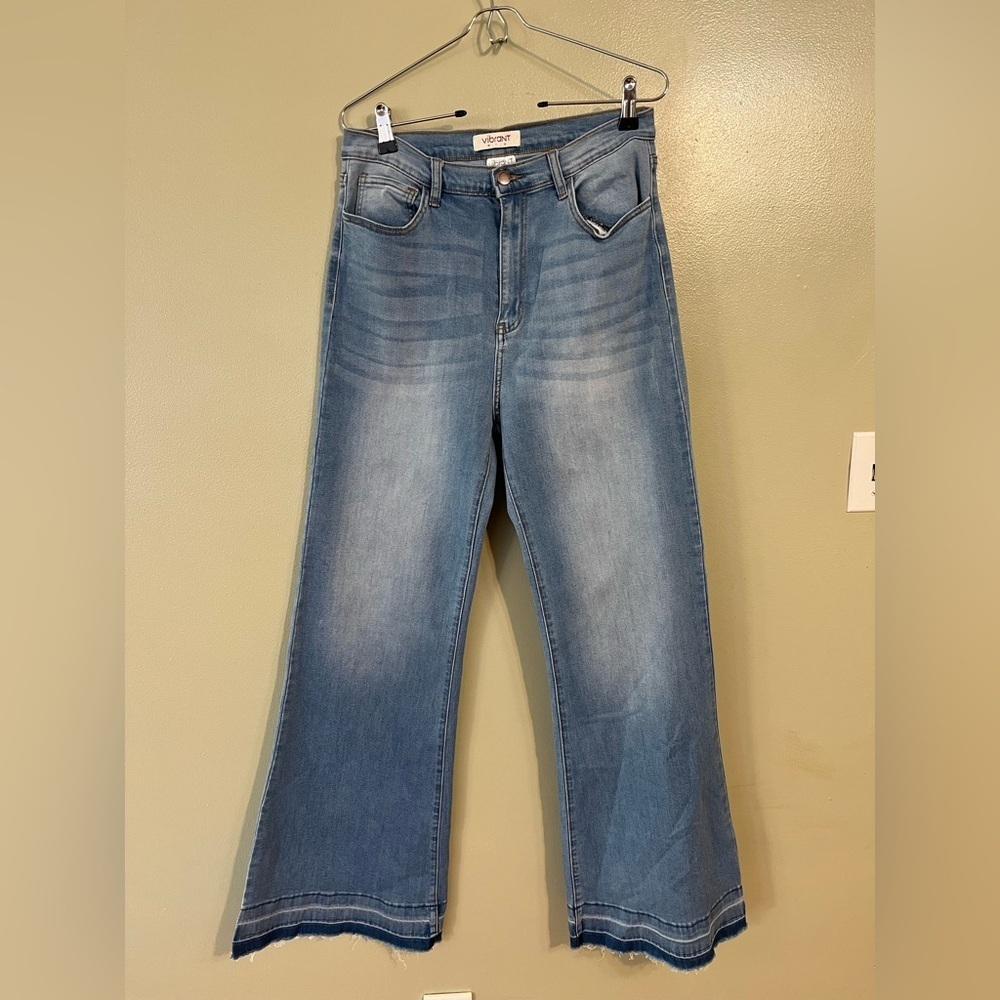 Vibrant MIU Womens Flare High Waist Stretch Blue Jeans Size 13/34